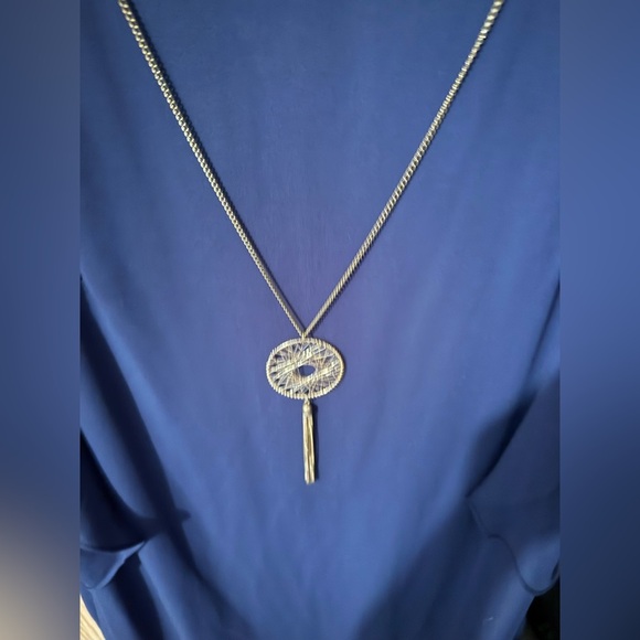 Alyx Elegant Navy Blue Dress w/Necklace - Picture 2 of 7